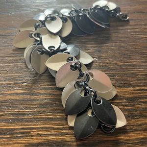 Black and silver bracelet Chainmaille dancing leaves chain Mail dangle